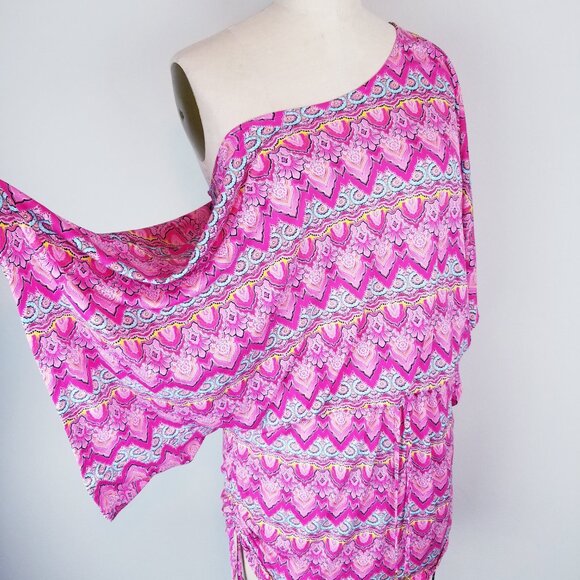 Luli Fama Hot Pink & Turquoise Summer Fling Bikini Set with Cover Up Mini Dress - Picture 3 of 16